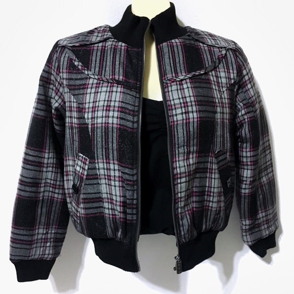 🆕Pink & Gray Plaid Bomber Style Coat/Jacket - Picture 2 of 8